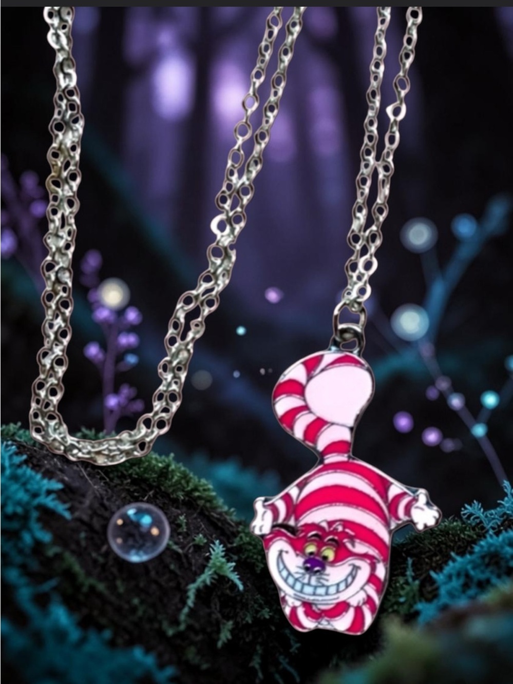 Cheshire Cat Kids Necklace- Pink and White Alice In Wonderland NWT